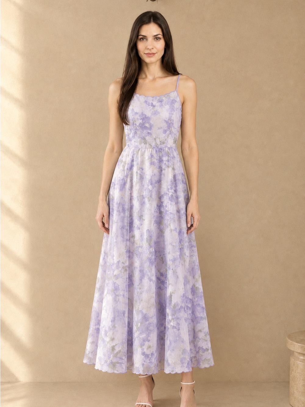 Lavender Floral Spaghetti-Strap Maxi Dress